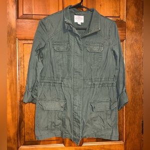 St. John’s Bay Women!s Olive Green Cotton Utility Jacket, Size Small